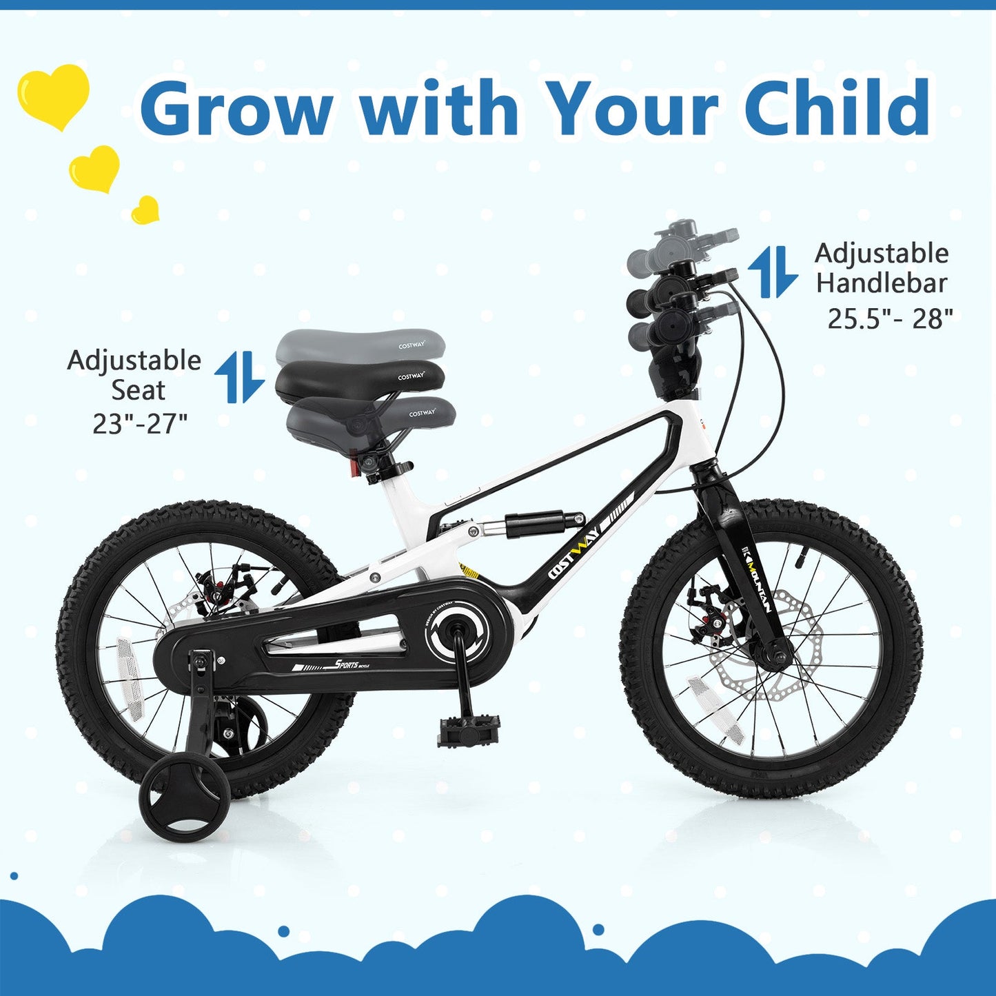 16 Inch Kids Bike Magnesium Alloy Bicycle Adjustable for Aged 4 to 7-16 inches