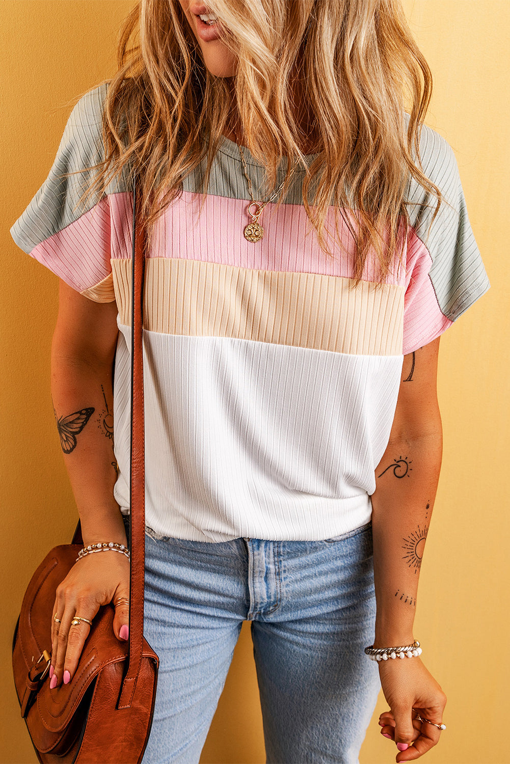 Julieta Ribbed Color Block Patchwork T-shirt