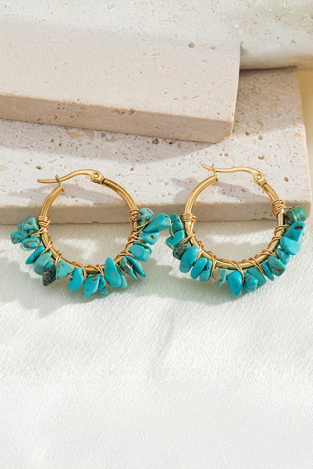 Turquoise Irregular Stone Hoop Earrings