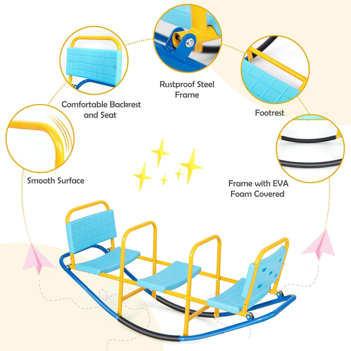 Outdoor Kids Seesaw Swivel Teeter for 3 to 8 Years Old-Blue