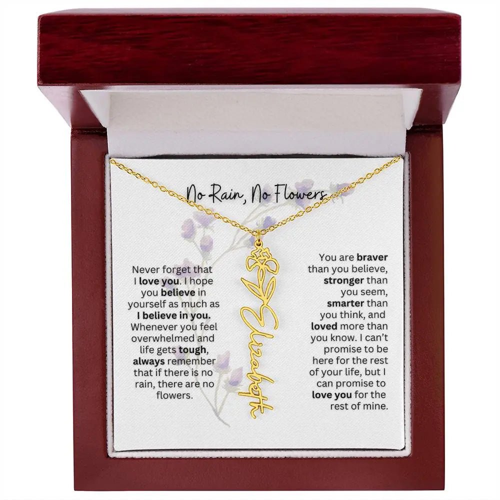 Birth Flower Necklace With Name I No Rain - No Flowers | For Bonus Daughter