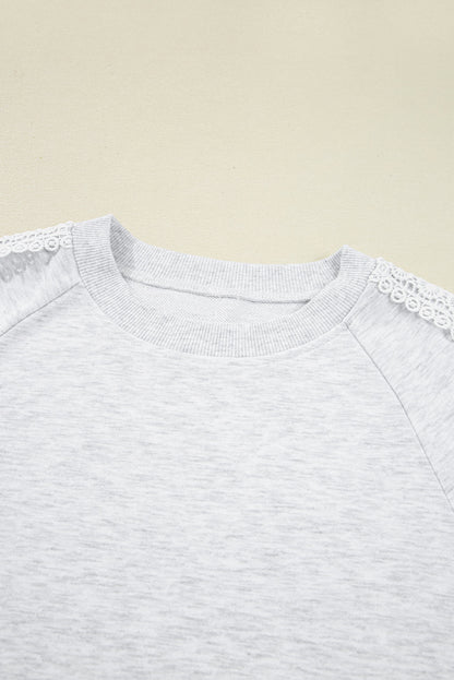 Peyton Lace Patchwork Raglan Sleeve Crew Neck Sweatshirt