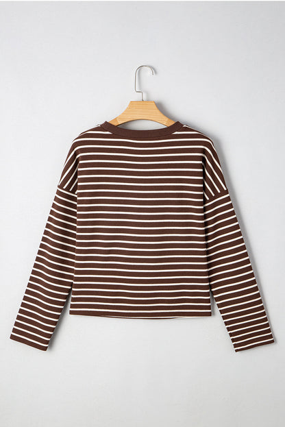 Ember Stripe Ribbed Cropped Crew Neck Top
