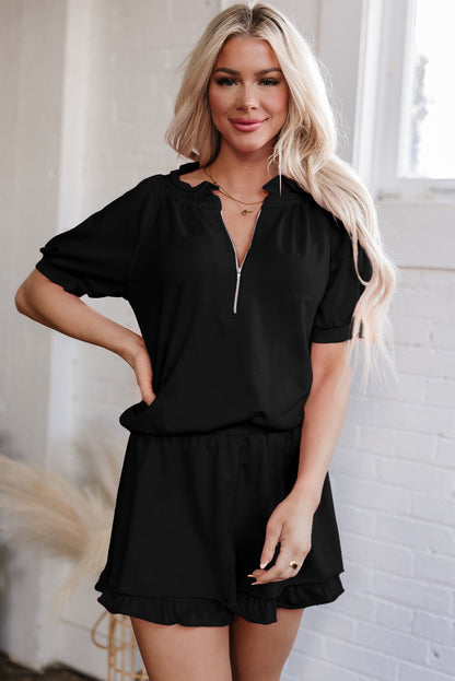 Laylani Puff Sleeve Top and Ruffled Shorts Set