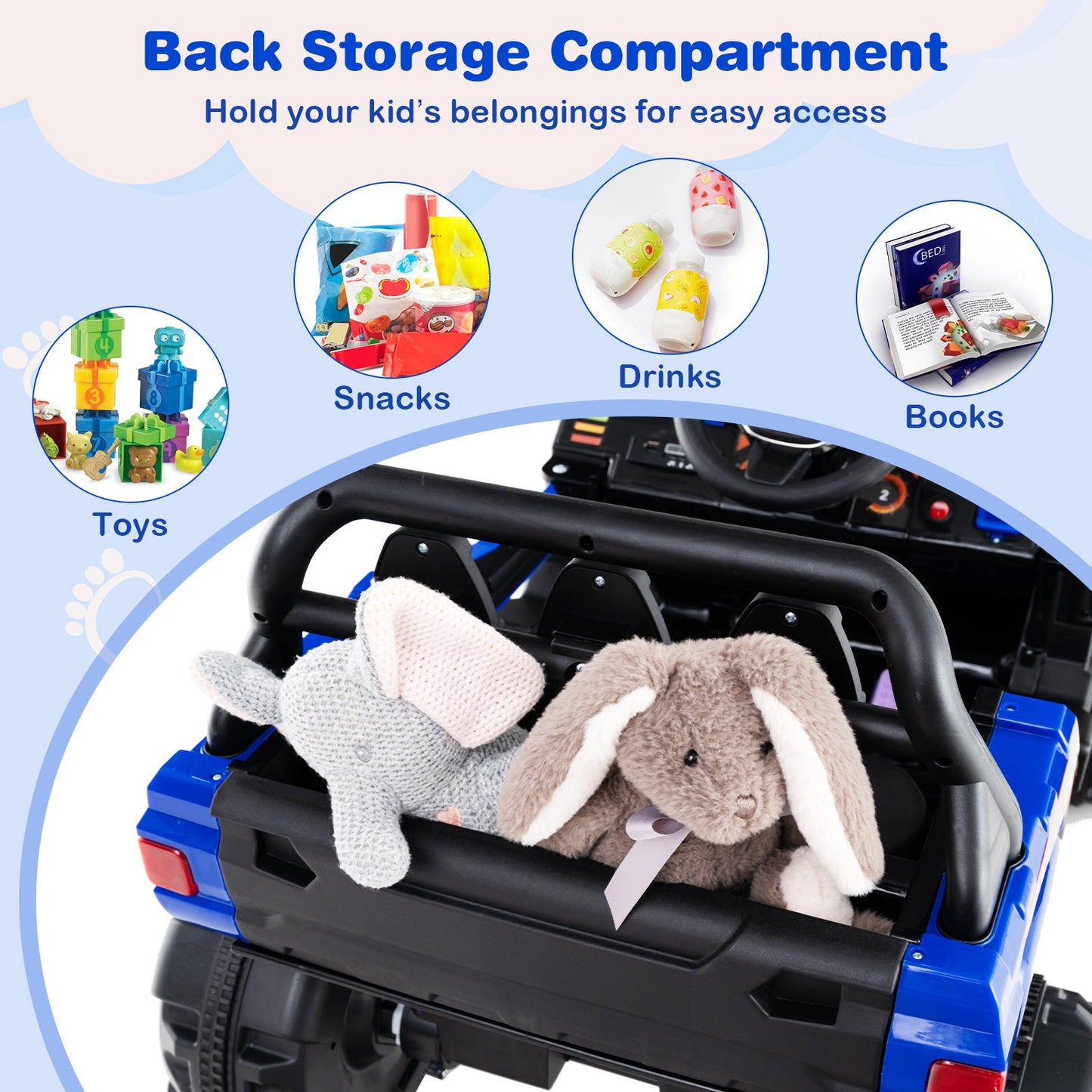 12V Battery Powered Electric Vehicle with Remote Control and 3 Speeds-Blue