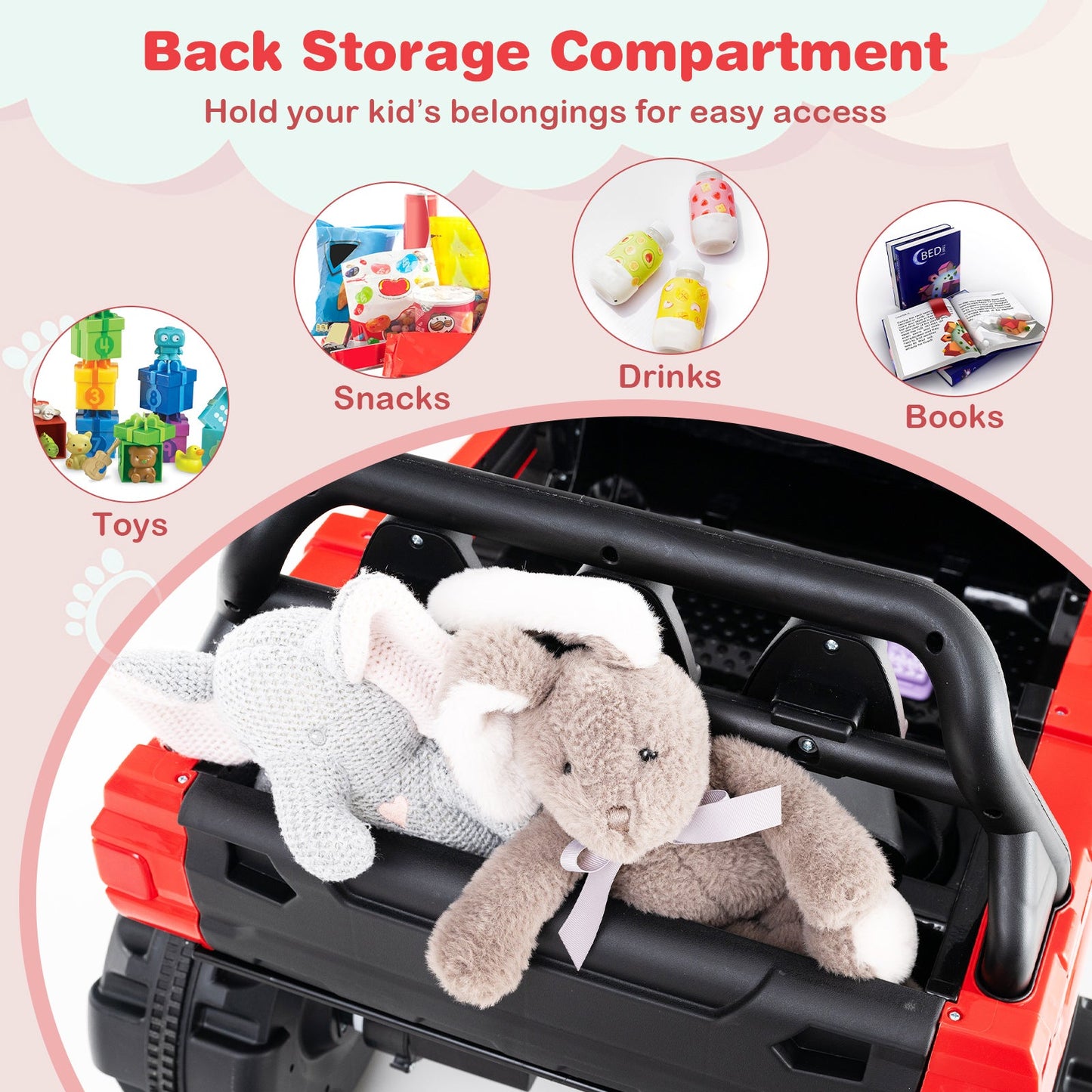 12V Battery Powered Electric Vehicle with Remote Control and 3 Speeds-Red