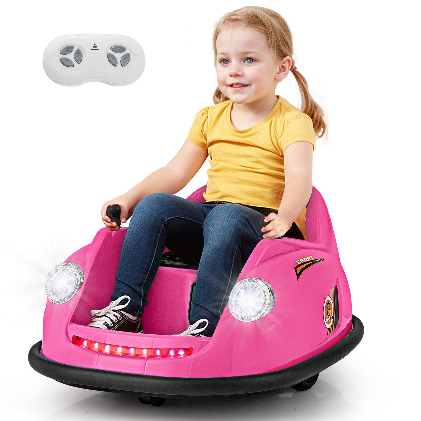 12V Electric Kids Ride on Bumper Car Battery Powered Bumping Car with Remote Control-Pink