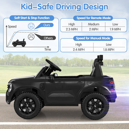 12V Electric Kids Ride on Car Licensed Ford Ranger with Remote Control and Music-Black