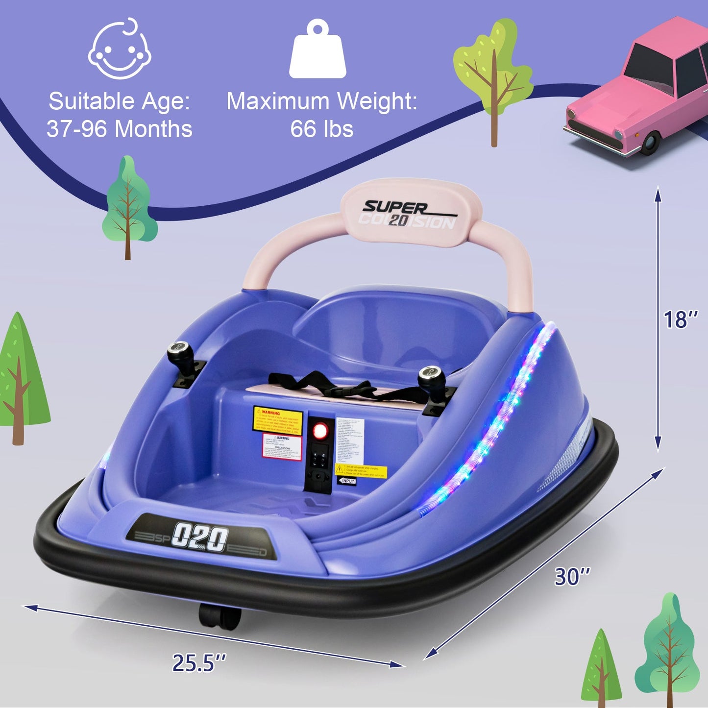 12V Kids Bumper Car Ride on Toy with Remote Control and 360 Degree Spin Rotation-Purple