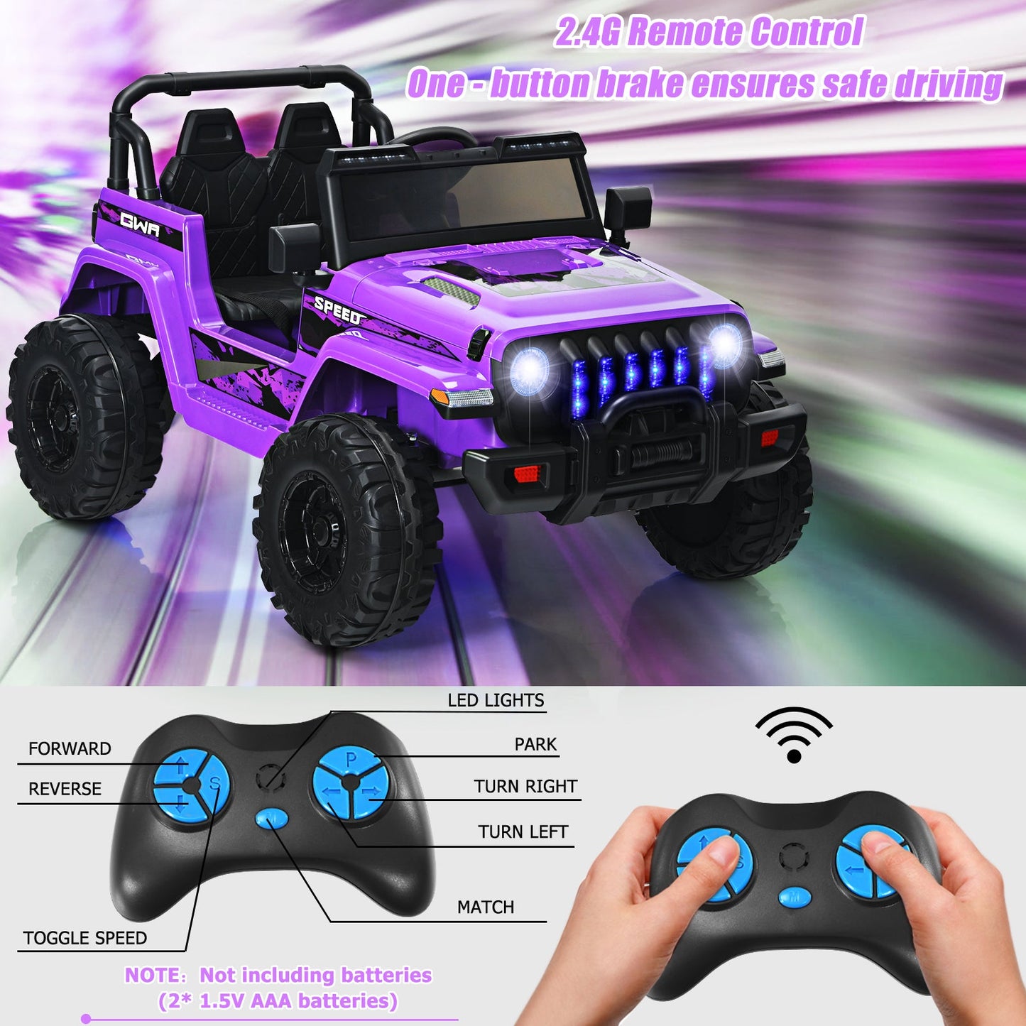 12V Kids Ride-on Jeep Car with 2.4 G Remote Control-Purple