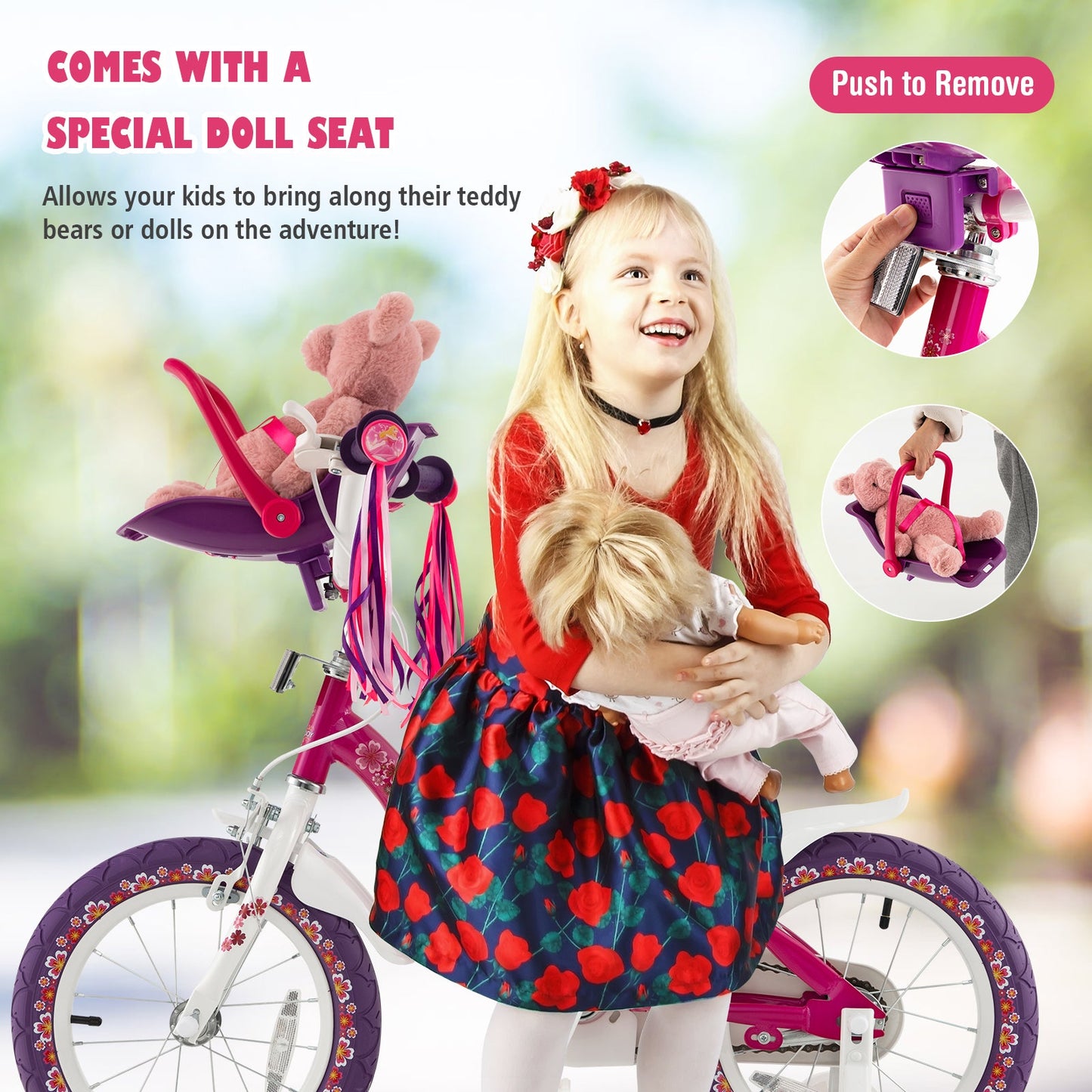 14 Inch Kids Bike with Doll Seat and Removable Training Wheels-14 inches