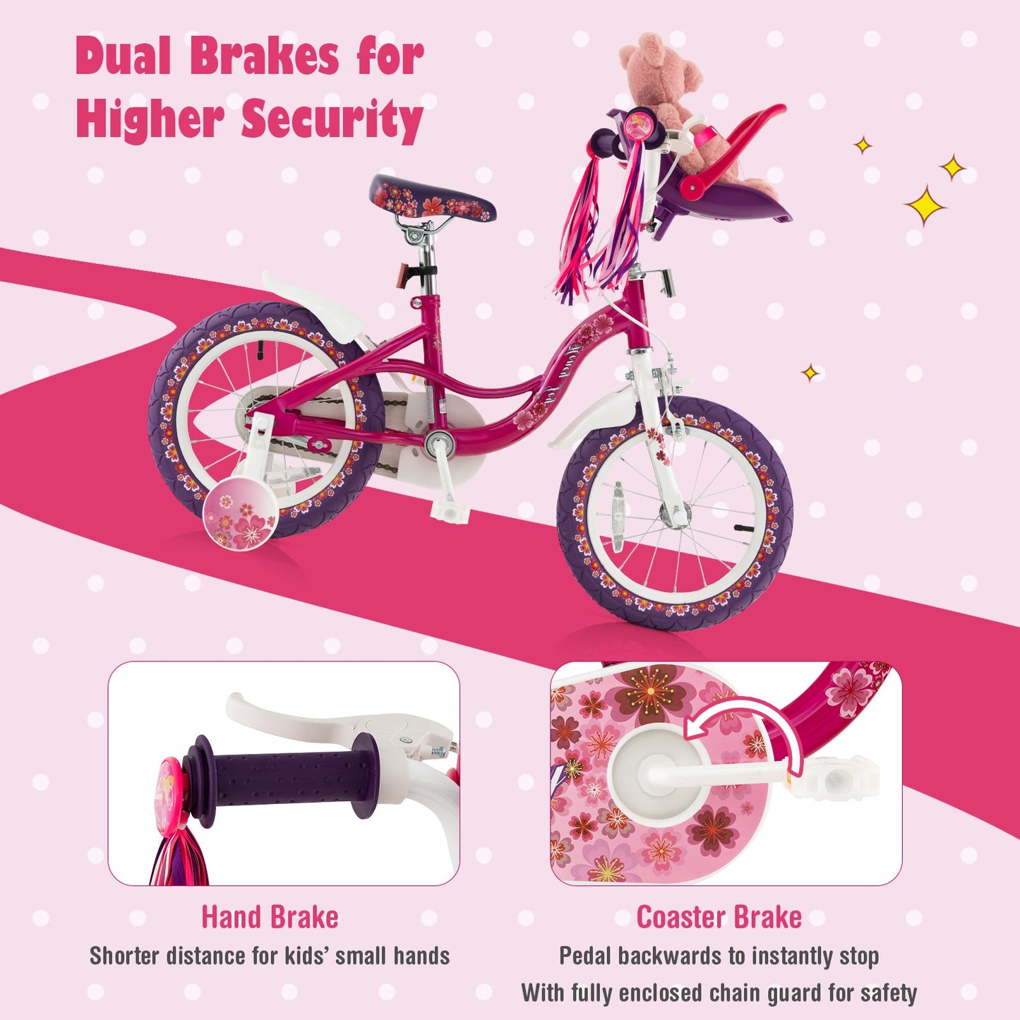 14 Inch Kids Bike with Doll Seat and Removable Training Wheels-14 inches