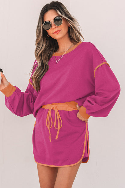 Violeta Loose Pullover and Lace-up Waist Skort Set