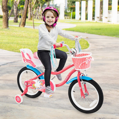 16 Inch Girls Bike for 4-7 Years Old Kids Bike with Doll Seat and Training Wheels
