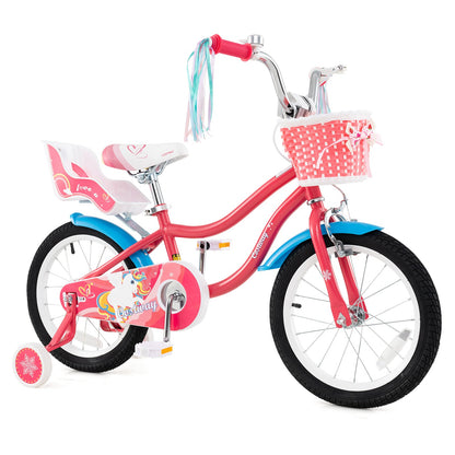 16 Inch Girls Bike for 4-7 Years Old Kids Bike with Doll Seat and Training Wheels