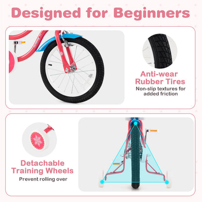 16 Inch Girls Bike for 4-7 Years Old Kids Bike with Doll Seat and Training Wheels