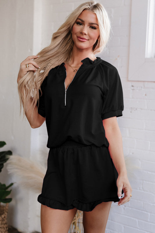 Laylani Puff Sleeve Top and Ruffled Shorts Set