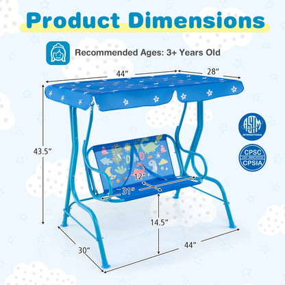 2-Seater Kids Patio Swing with Metal Stand and Adjustable Canopy-Bule