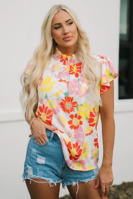 Judith Multicolor Flutter Sleeves Floral Blouse