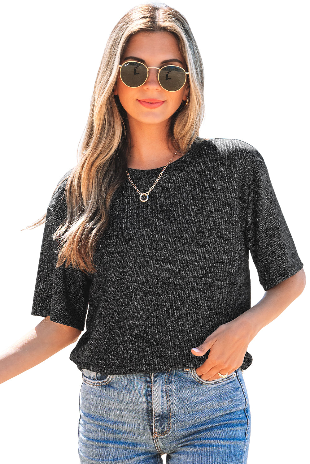 Kathryn Bow Decor Glittery Short Sleeve Top