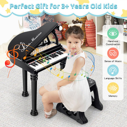 31 Keys Kids Piano Keyboard with Stool and Piano Lid-Black