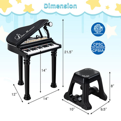 31 Keys Kids Piano Keyboard with Stool and Piano Lid-Black