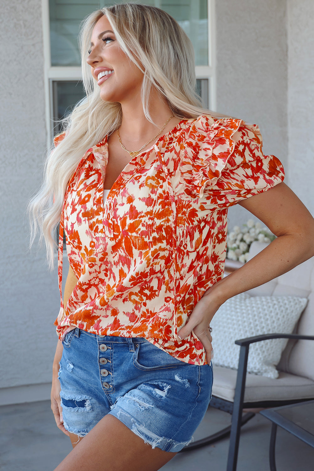 Margo Floral Split Neck Blouse