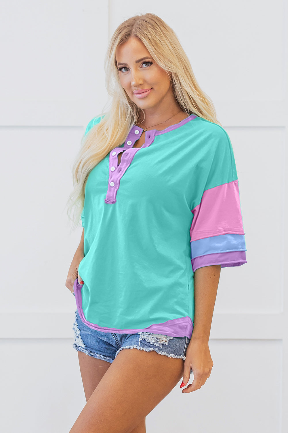 Chandler Half Sleeve Buttons Henley Top