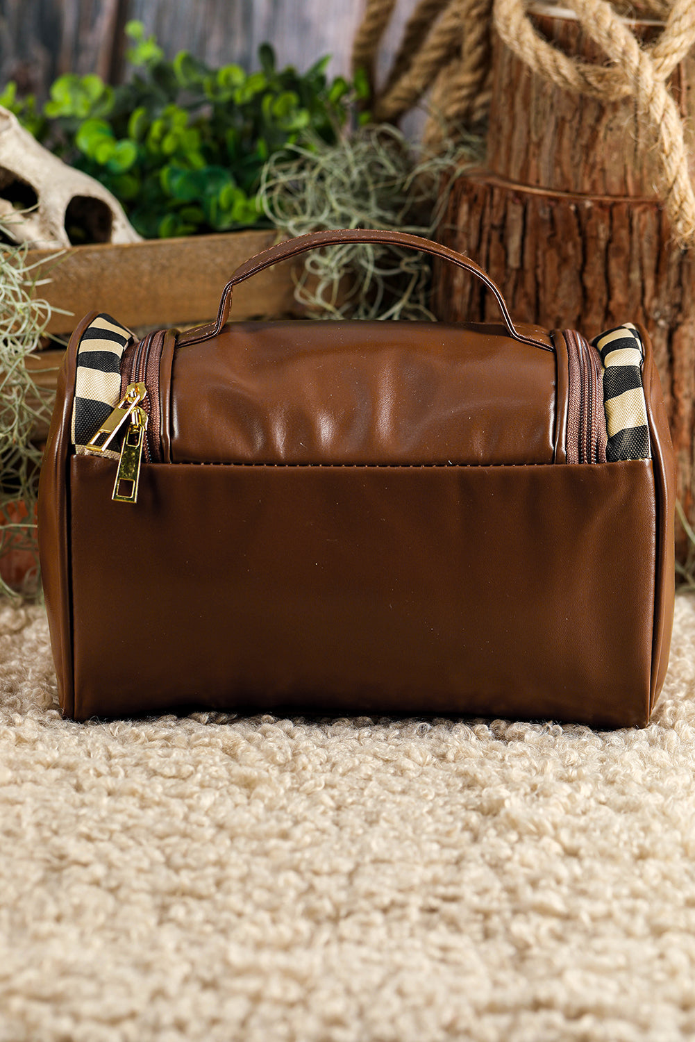 Black Checkered Zipper Makeup Bag