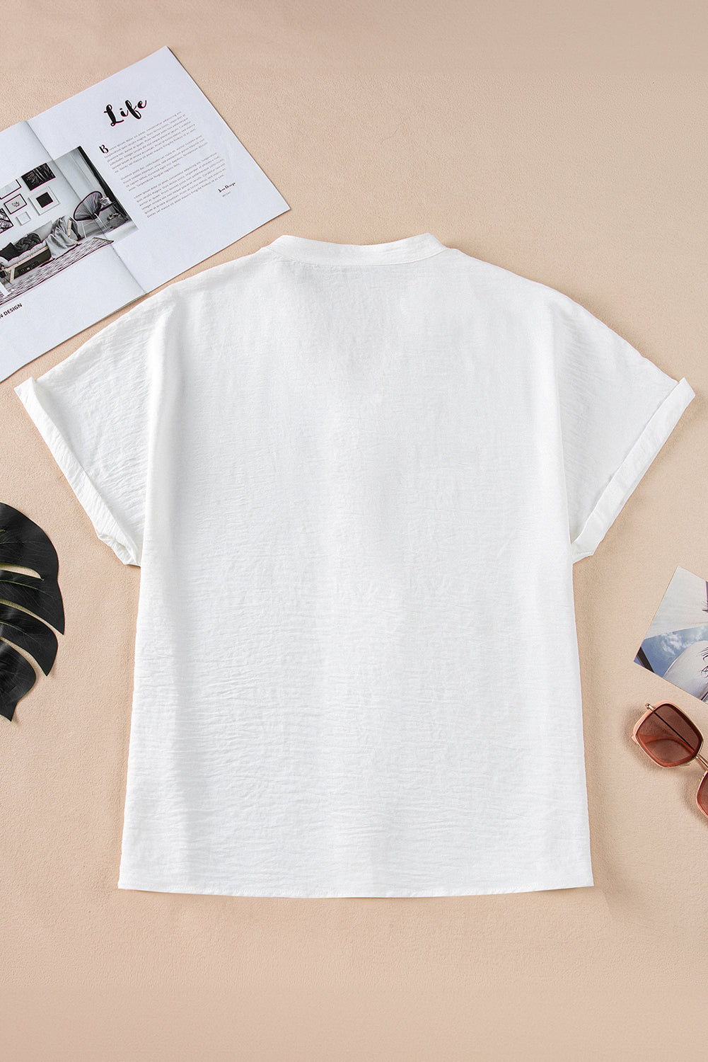 Lilla Notched Neck Batwing Sleeve Lightweight Blouse