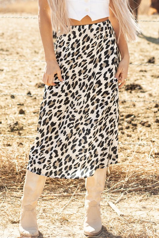Johanna Leopard Print High Waist Midi Skirt