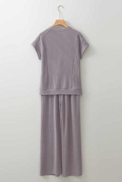 Leilany Corded Knit Short Sleeve Set