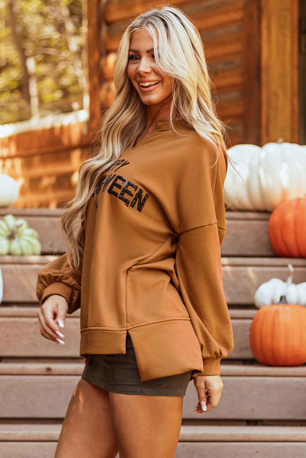 Sequin Happy Halloween Long Sleeve Top