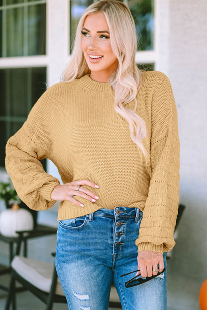 Jayla Hollowed Bubble Sleeve Knit Sweater