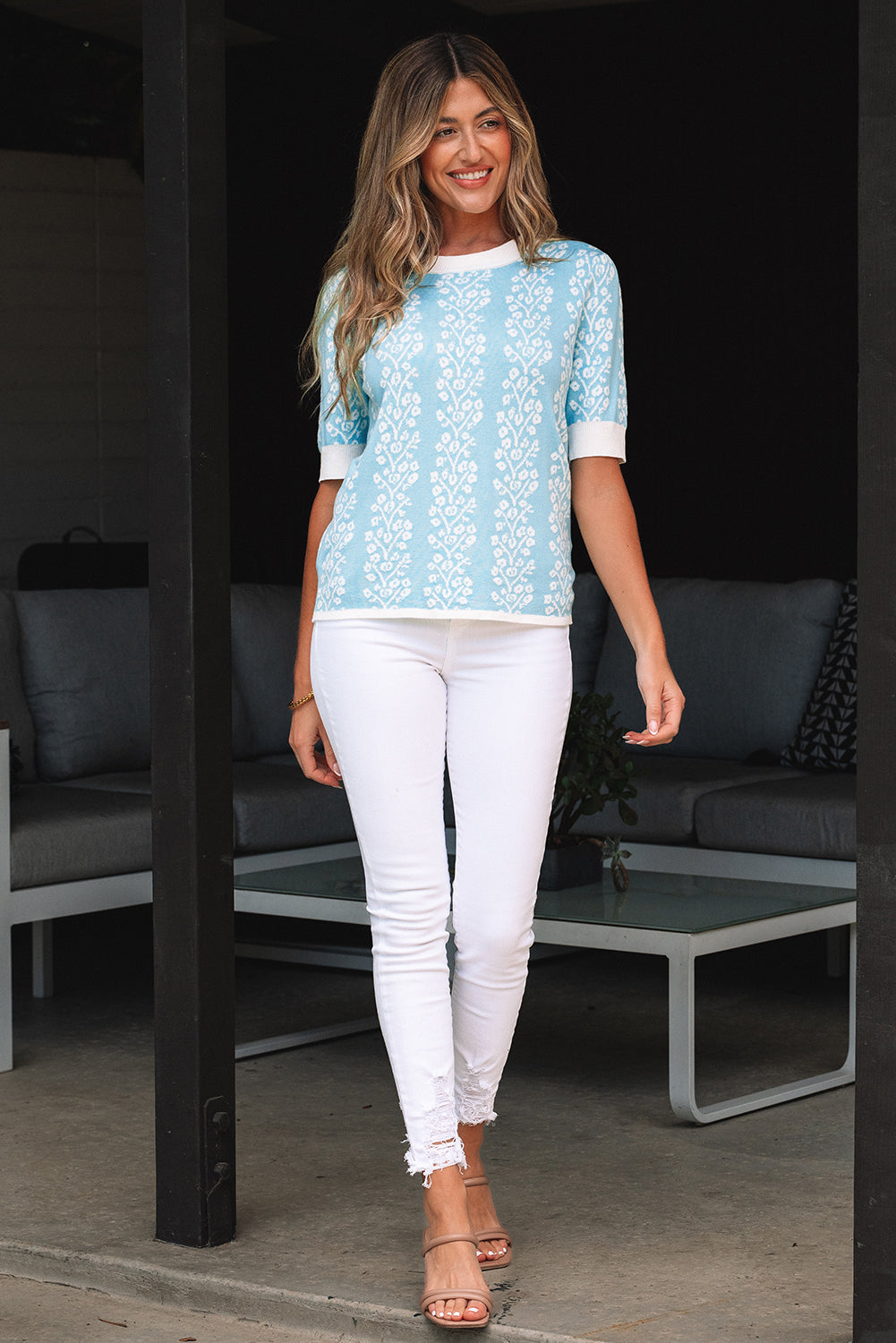 Leilani Floral Crewneck Short Sleeve Sweater