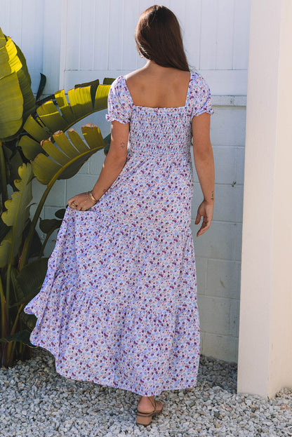 Lacey Floral Short Bubble Sleeve Maxi Dress