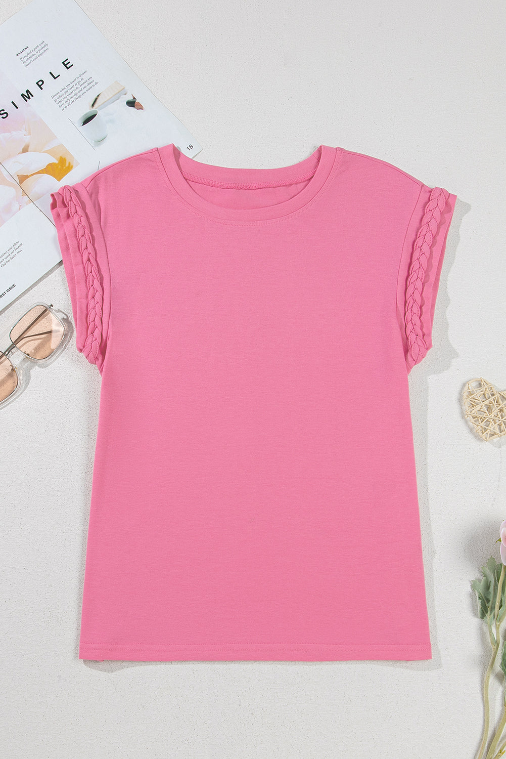 Anika Braided Cap Sleeve Crew Neck Top