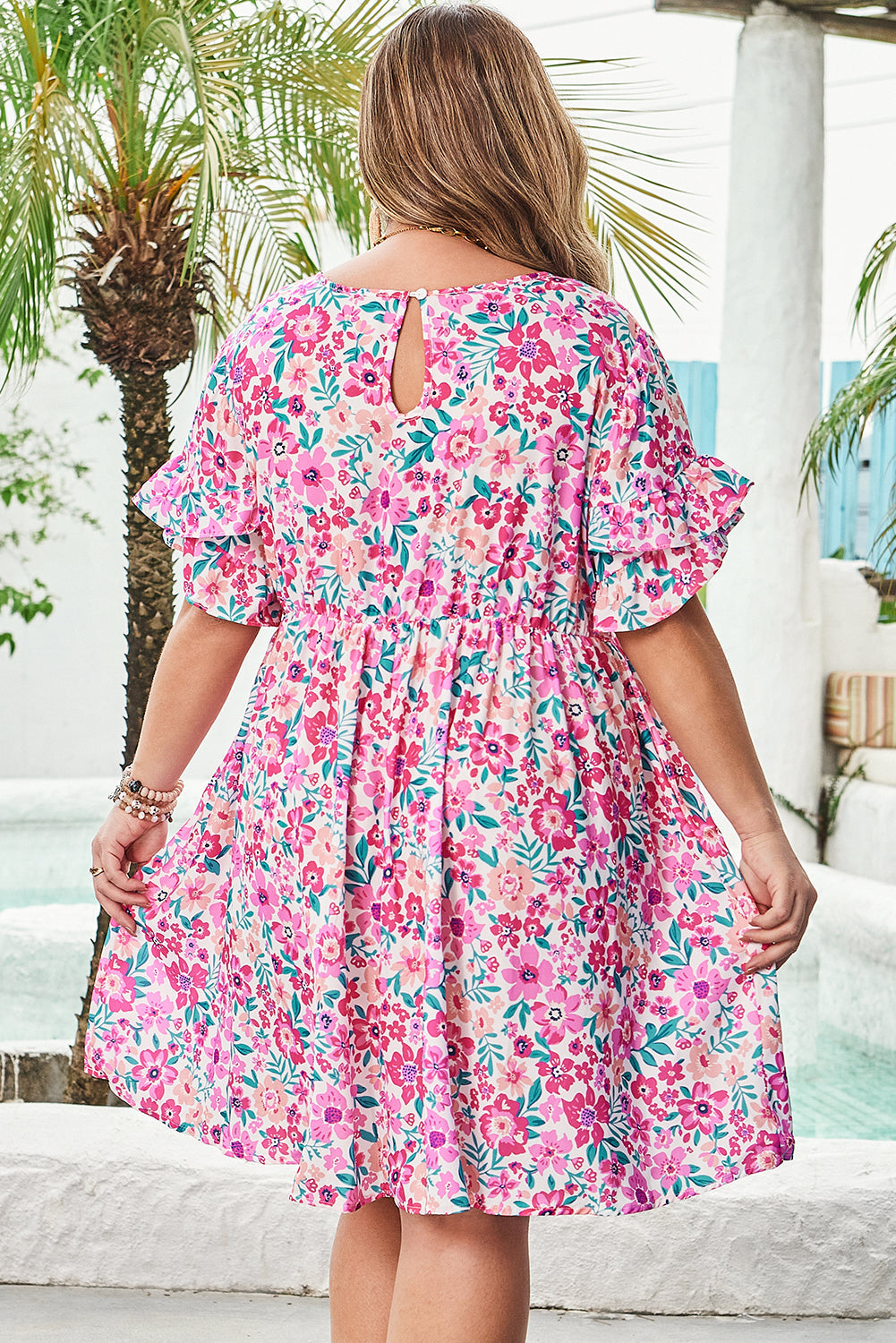 Talia Plus Size Floral Short Sleeve Flare Dress