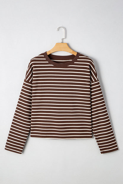 Ember Stripe Ribbed Cropped Crew Neck Top