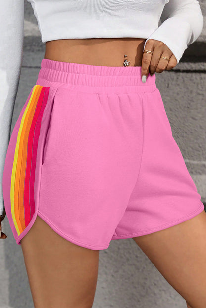 April Color Stripes Elastic High Waist Active Shorts