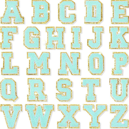 Aqua Self Adhesive Chenille Letters Patches