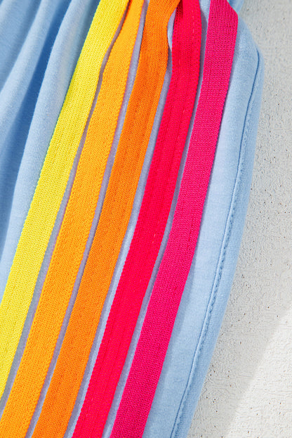 April Color Stripes Elastic High Waist Active Shorts