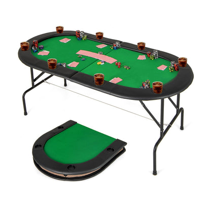 8 Players Texas Holdem Foldable Poker Table-Green
