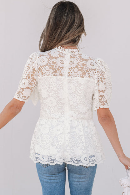 Maliyah Scalloped Floral Lace Peplum Blouse