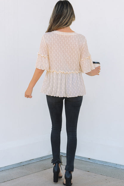 Oaklyn Textured Ruffled Short Sleeve Blouse