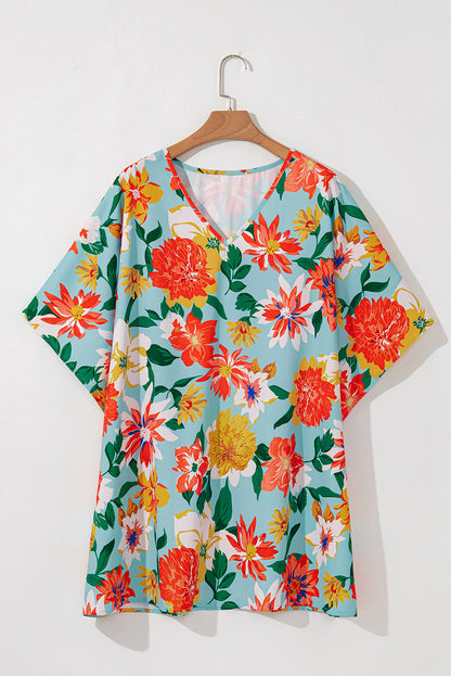Jane Plus Size Floral V Neck Batwing Blouse