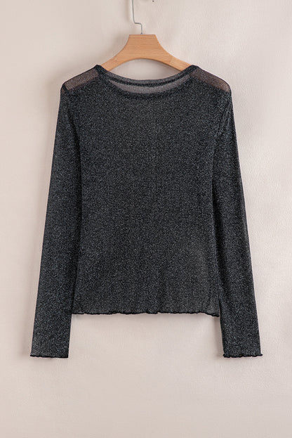 Serenity Metallic Glitter Mesh Long Sleeve Top