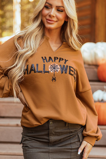 Sequin Happy Halloween Long Sleeve Top