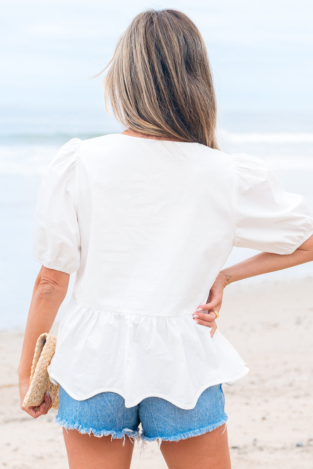 Anaiah Bow Knot Puff Sleeve Peplum Top