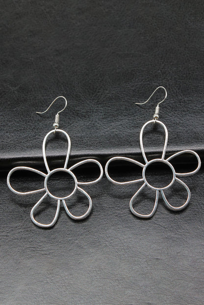 Silvery Alloy Hollowed Flower Hook Earrings